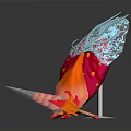 Unique 3D Artistic Weapon Featuring Red Orange Flame And Blue Decorative Elements