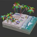 Tropical Beach Terrain With Sandy Shore Palm Trees And Deck Chairs