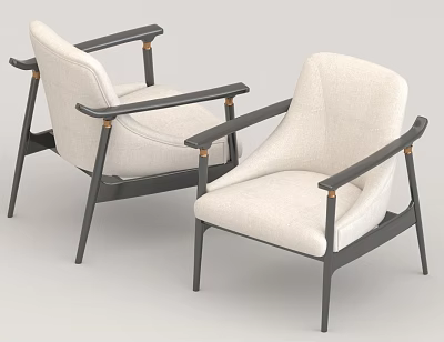 Modern Leisure Chairs With Beige Fabric Upholstery And Black Metal Frame Gold Accents 3d model