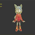 Animated Game Movie Character Blue Fox With Cat Ears Red Hoodie Shorts And Yellow Shoes