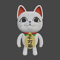 Cartoon White Cat Game Anime Character With Red Ears And Golden Plaque
