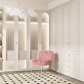 French Entry Luxury Cloakroom Chair Bag Carpet Curtain Clothing Door Panel Glass Door Wardrobe 3d model