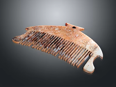 Vintage Wooden Comb With Intricate Carved Patterns And Elegant Curved Design 3d model