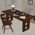 Cozy Wooden Desk Setup With Laptop Open Book Clock Vase And Lamp