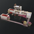 Traditional Market Stall Structure With Display Counters Red Grain Baskets And Clay Pots