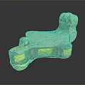 Decorative Metallic Household Item With Green Accents And Yellow Decorative Blocks
