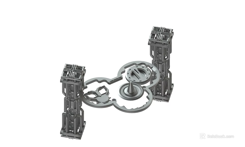 Industrial Mechanical Structure Featuring Metal Pillars Central Rotating Parts and Connecting Elements 3d model