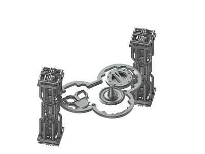 Industrial Mechanical Structure Featuring Metal Pillars Central Rotating Parts and Connecting Elements 3d model