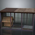 Cage Like Building Structure With Tiled Roof Wooden Bars And Internal Small House