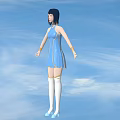 Game Movie Character With Black Hair Blue Dress White Thigh High Socks And Blue Sky