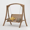 Wooden Swing Chair With Sturdy Frame Comfortable Slatted Seat And Decorative Pillows