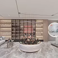 Liquor Store Modern Interior With Display Shelves Central Counter And Marble Floor