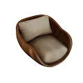 Modern Single Sofa With Wooden Frame Light Beige Cushion And Rounded Design