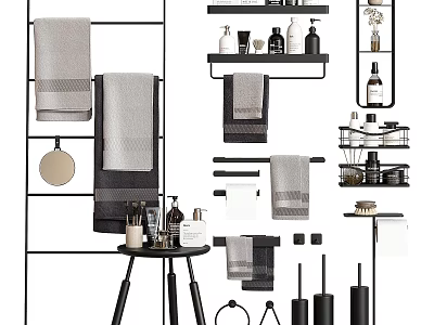 Bathroom Washing Daily Use Products Display With Towels And Racks 3d model