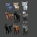 Cute Cartoon Cat And Dog Figures In Various Colors Display Collection