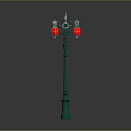 Vintage Outdoor Furniture Street Lamp With Green Pole And Red Lanterns