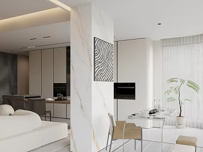 Modern Open concept Tea Room Interior Design With Wooden Furniture And Natural Decor 3d model