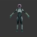 Futuristic 3D Game Movie Character In Teal White Sleek Suit With Helmet Armor Details