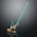 Turquoise and Yellow Crawler Crane with Extended Boom Hook and Reflection 3d model