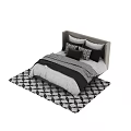 Stylish Double Bed Featuring Light Headboard Black White Brown Pillows and Geometric Pattern Rug 3d model