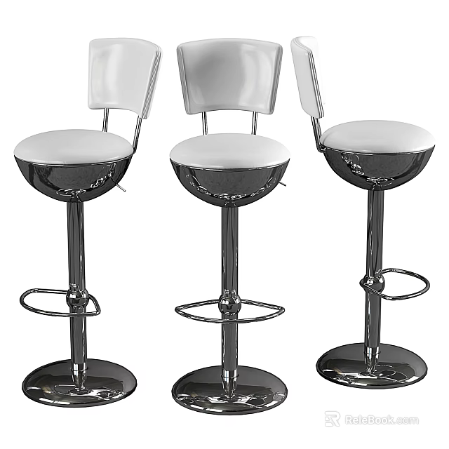 Modern White Leather Bar Stools With Chrome Metal Frame And Adjustable Height 3d model
