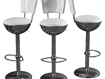 Modern White Leather Bar Stools With Chrome Metal Frame And Adjustable Height 3d model