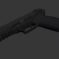 Man Holding Modern Black Pistol With Green Sight And Textured Grip