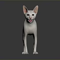 White Cat 3D Rendered Standing On Black Background With Open Mouth And Ears Up