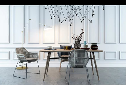 Nordic Dining Table and Chair Combination Simple Table and Chair Combination 3d model