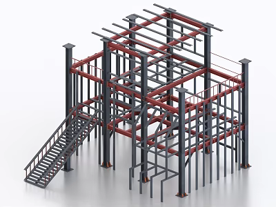 Industrial Sturdy Metal Frame Multi Tiered Storage Shelving Unit With Staircase 3d model