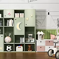 Green Kids Room Bookshelf with Star Moon Decor Books Toys and Storage Boxes