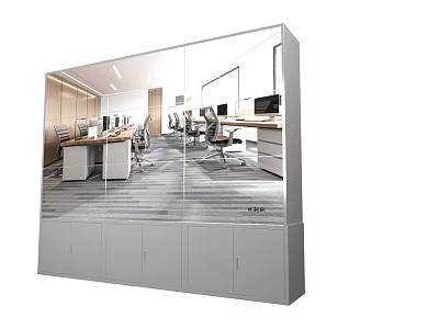 Modern Industrial Office Partition Equipment with Glass Panels Desks Chairs and Storage Cabinets 3d model