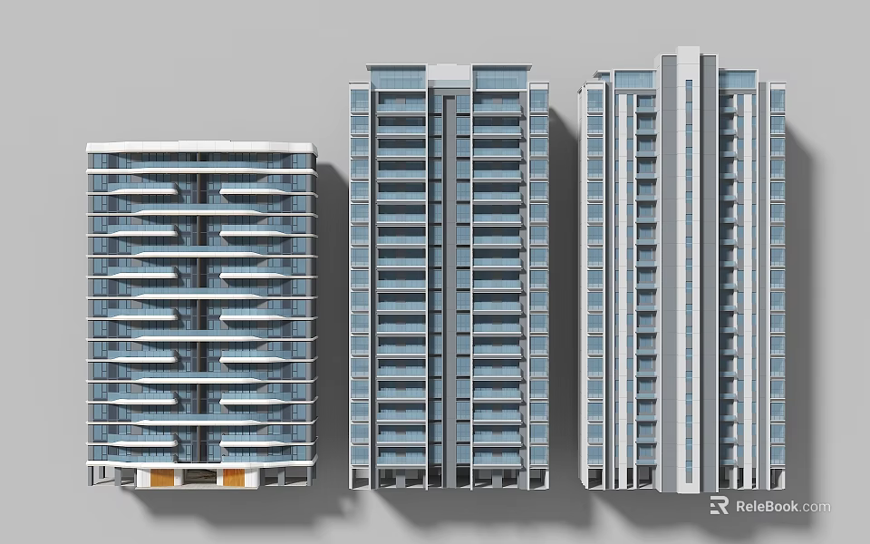 Modern High Rise Residential Buildings Featuring Different Architectural Styles Balconies And Window Layouts 3d model 