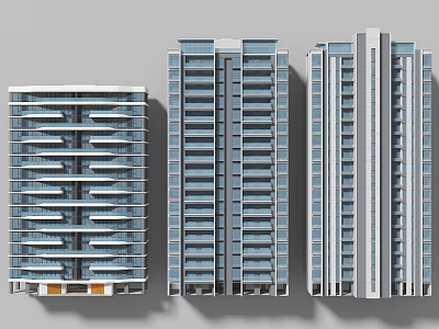 Modern High Rise Residential Buildings Featuring Different Architectural Styles Balconies And Window Layouts 3d model