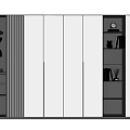 Modern Bookcase Design With White Cabinet Doors Black Shelves Books And Decorative Items