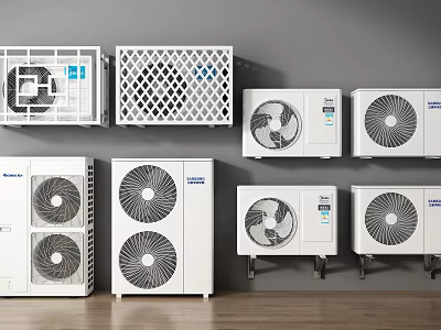 Modern Air Conditioner Fans With Wall Mounted Floor Standing And Outdoor Units 3d model
