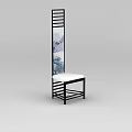 Elegant Chair With Black Frame White Seat And Landscape Painting Screen
