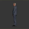A Man in Blue Suit Full Length Standing with Straight Posture Against Gray Gradient Background