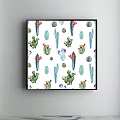Watercolor Plant Painting with Pine Needles and Pine Cones in Black Frame on White Background
