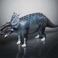 Blue Spotted Triceratops Dinosaur Figure With Spiked Back Horned Head Open Mouth And White Claws