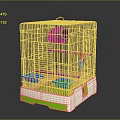 White Metal Bird Cage With Perch Nest Food Dish And Green White Base