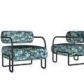 Two Modern Teal Single Sofas With Floral Pattern And Metal Frame Design 3d model