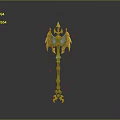 Ornate Golden Scepter With Blue Gemstones Glowing Dots And Reflective Surface