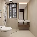 Modern Bathroom Interior With Smart Toilet Glass Shower And Marble Sink Mirror