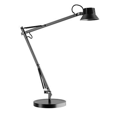 Modern Adjustable Arm Desk Lamp With Metal Frame And Black Shade Round Base 3d model