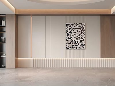 Sleek Modern Sofa Background Wall With Art Decor And Lighting 3d model