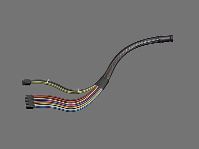 Multicolored Flexible Cable With Braided Outer Layer Curved Structure And Dual End Connectors 3d model