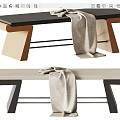 Modern Bench With Wooden Frame Metal Legs And Grey Decorative Blanket