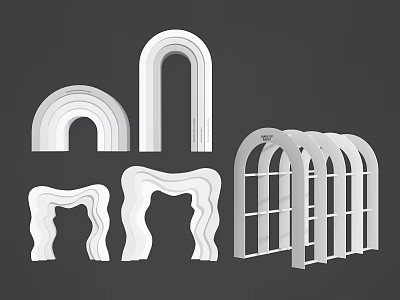 White Decorative Event Doorways With Various Arched Wavy Curved Shape Designs 3d model