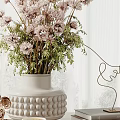 Decorative Ornament Set with Vase Dried Flowers Clock Rose Decor and Metal Heart on Tabletop